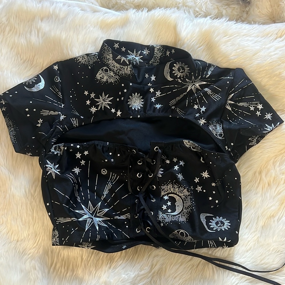 Little black diamond celestial crop top